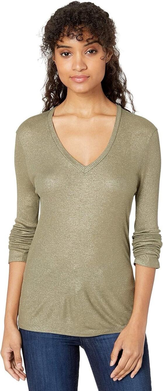 Majestic Filature Metallic Ribbed Deluxe Tee Shirt Minimalist Capsule Sz Medium